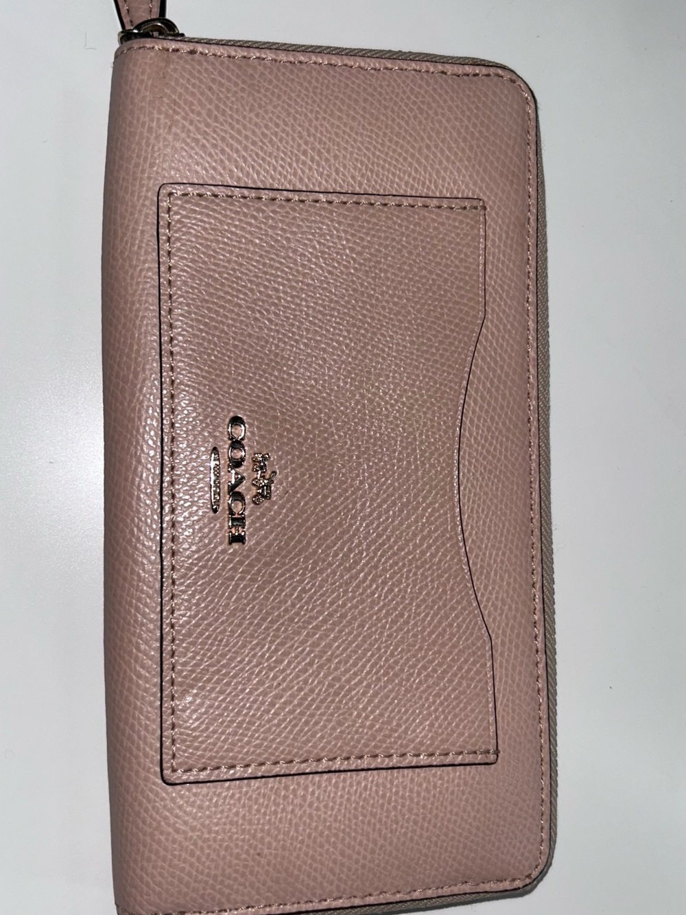 Coach Blush Tan Leather Zip Card Holder Wallet